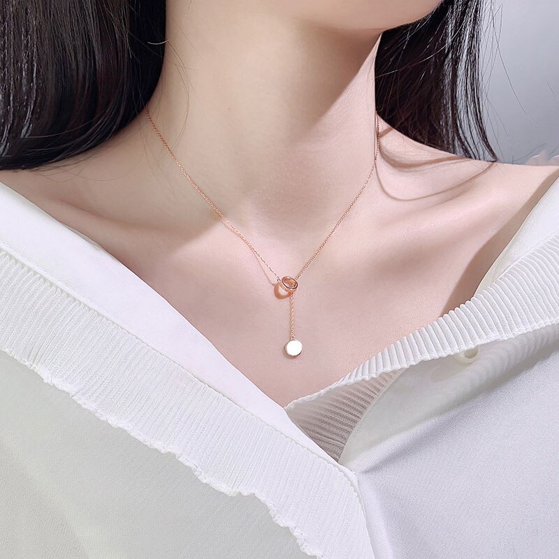 Collar de cadena larga de círculo redondo para mujer, de Plata de Ley 925, colgante de disco de amor con letras, de joyería, S-N601 al por mayor