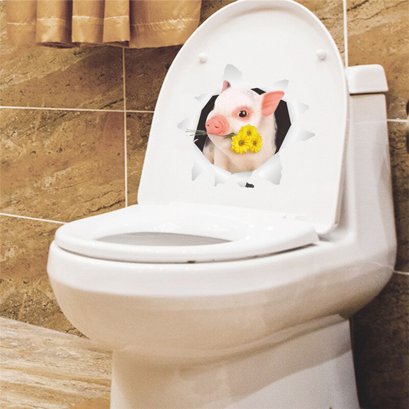 Preciosa alcancía baño pegatinas para la decoración del hogar 3d agujero roto de cerdo de dibujos animados Animal arte Mural bricolaje de Pvc de la pared