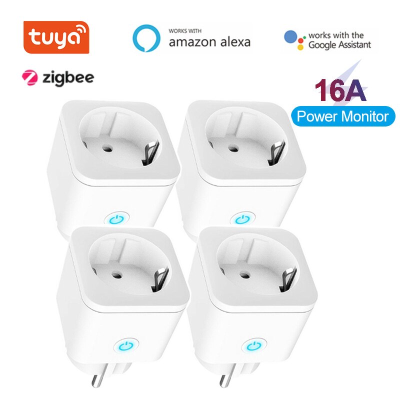 Tuya Smart Plug Zigbee Eu 16A Power Monitor Timer Socket Smart Home Draadloze Compatibel Met Alexa Google Home Assistent