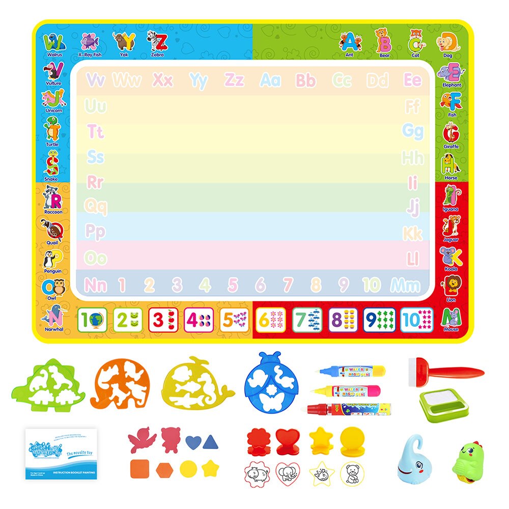 Stor størrelse magisk vand tegnemåtte &amp; kuglepenne farve tæppe skrivning doodle board bøger maleværktøj pædagogisk legetøj børn: G 108 x 80cm alfabet