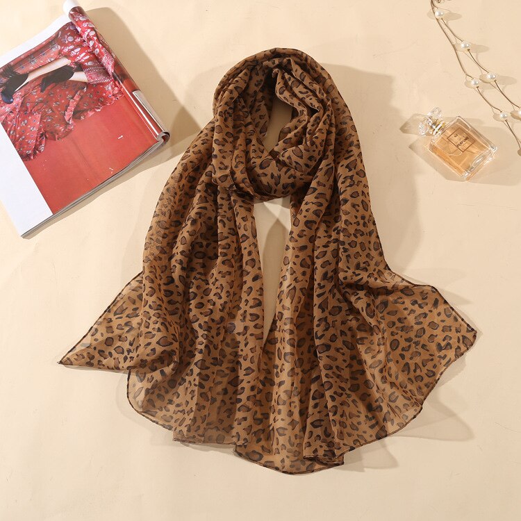 Foulard Long en soie imprimé léopard pour femme, châle léger en mousseline de soie, idéal pour le printemps et l'été