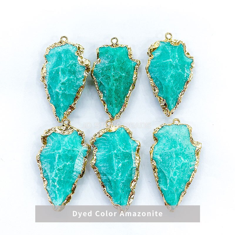 Natural Amethysts Opal Chalcedony Pendants Plating Golden Edge Arrow Shape Pendants for Jewelry Necklace Bracelets Accessories: Dyed Amazonite