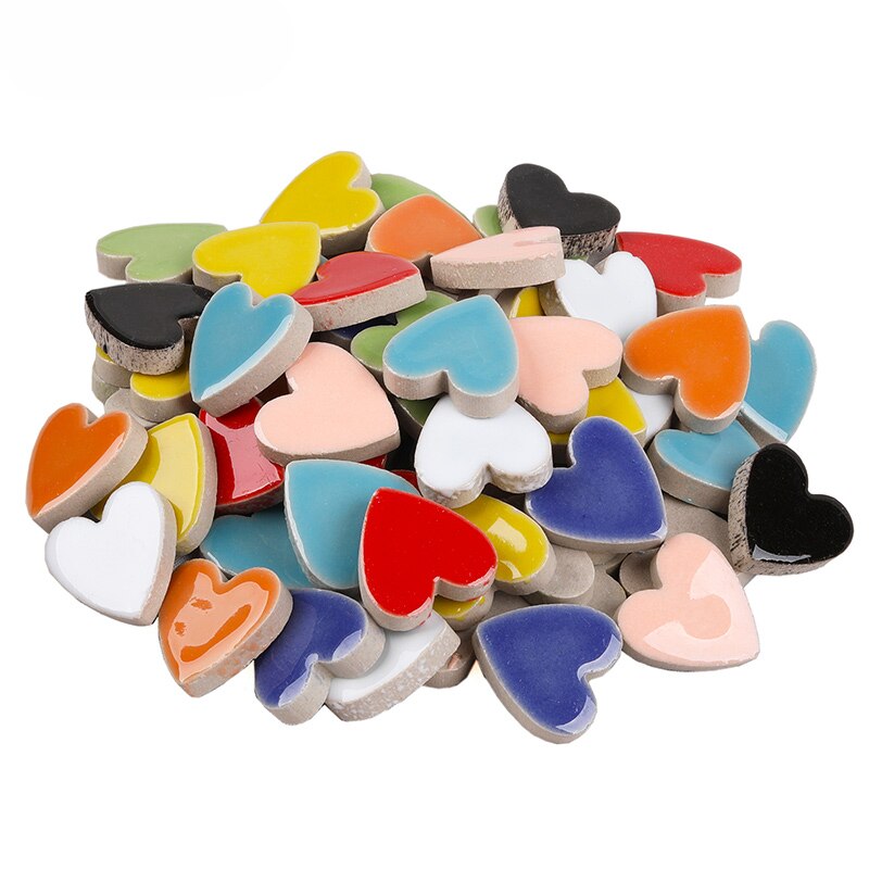 Mosaico de porcelana con forma de corazón, baldosa de 250g, fabricación de mosaico artesanal, azulejos de cerámica de 2,2x2,3x0,5 cm, 60 piezas (6 piezas x 10 colores)