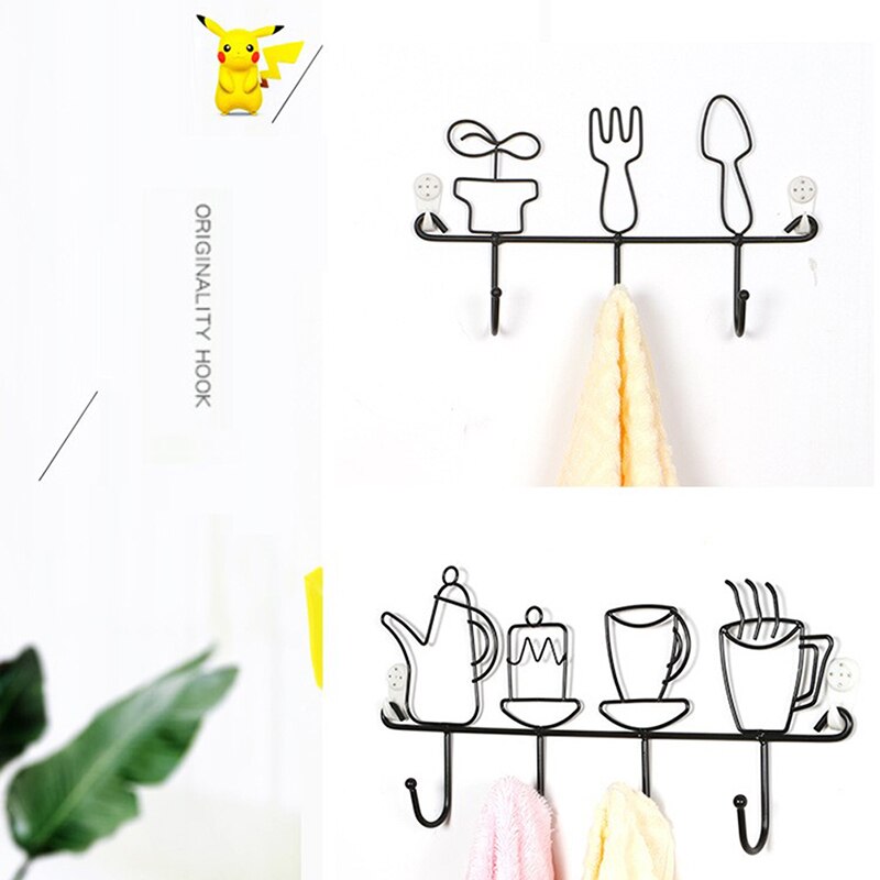 Wall Hooks Hanger Kitchen Black Wrought Iron Wall Hanger Organizer Key Hook Home Decorative Accessories