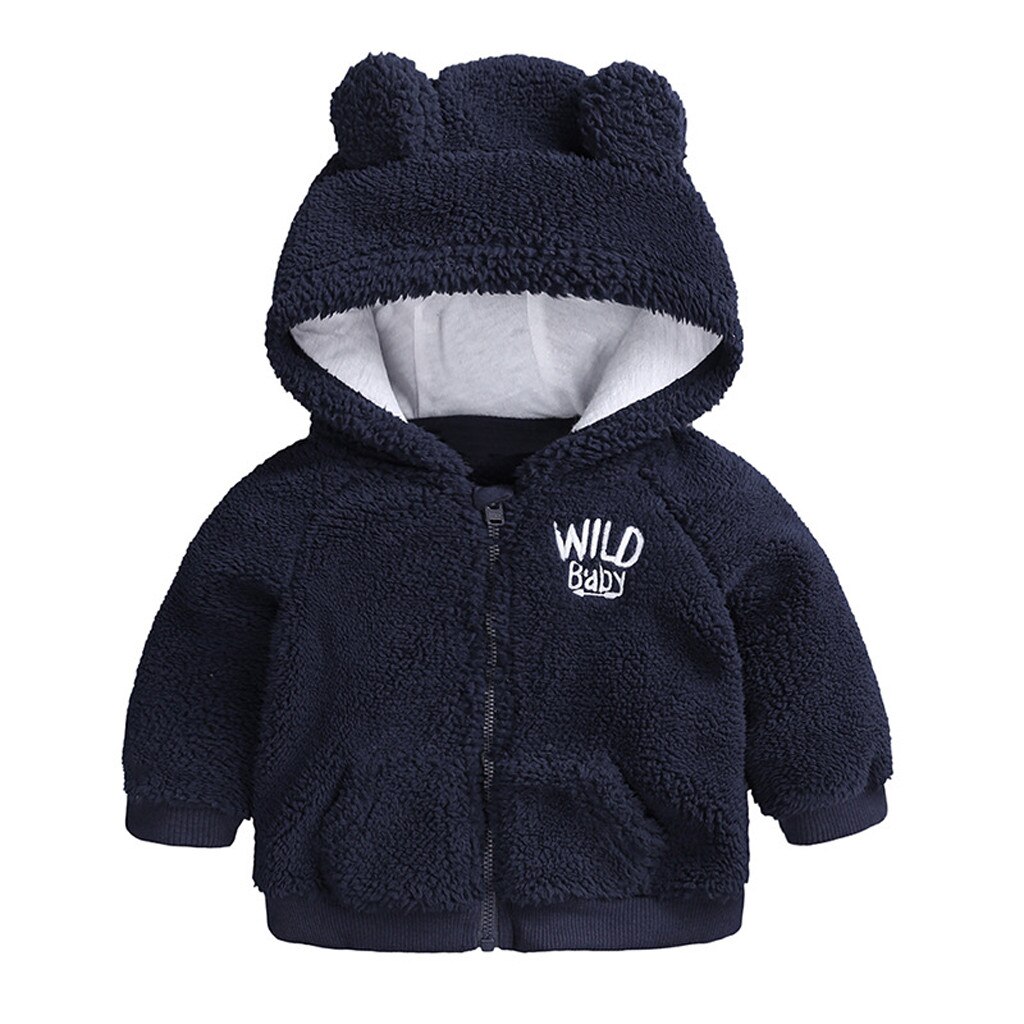 Abrigo con capucha de manga larga para bebé recién nacido, ropa de invierno con letras de oso de dibujos animados, Invierno: Navy / 12 meses