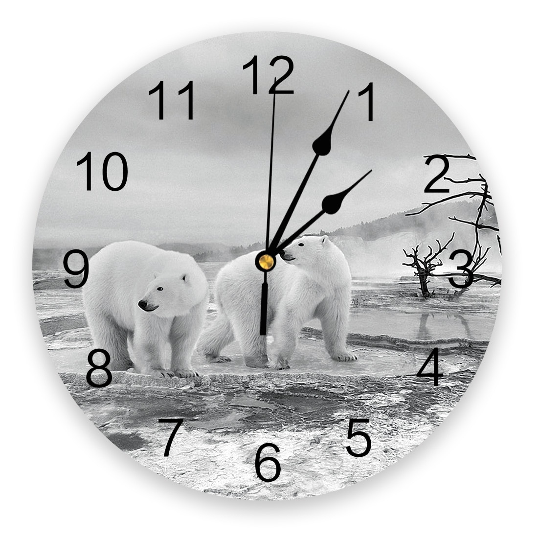 Polar Bear On The Frozen Lake Wall Clock Wall Digital Clock Home Decor Wall Clock Modern Living Room Decor