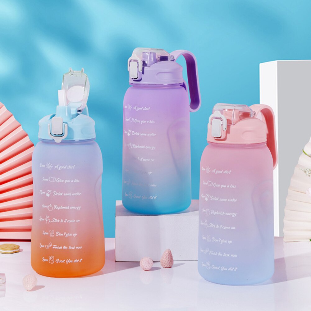 2 Liter Water Fles Met Stro Grote Capaciteit Tritan Bpa Gratis Motievencitaat Tijd Marker Fitness Kannen