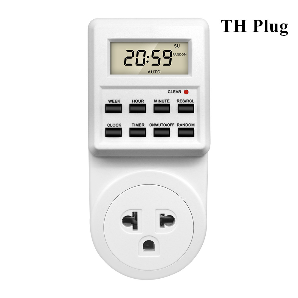 TM03 Digital Timer Switch Socket 24 Hour Cyclic Kitchen Timer Outlet Programmable Timing Socket EU UK AU US BR FR IT TH Plug: WHITE