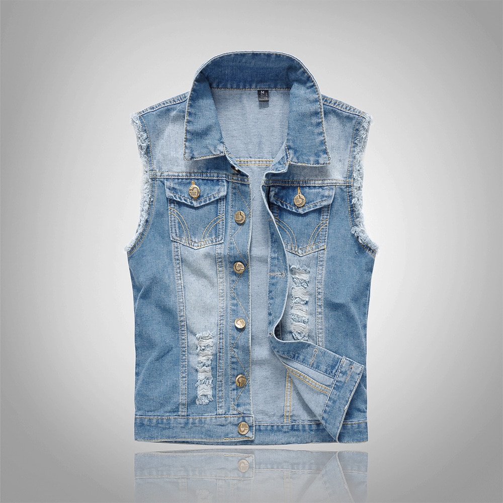 Bomullsjeans ärmlös jacka herr plus size 6xl mörkblå jeansväst herr cowboy jeansväst herrjackor