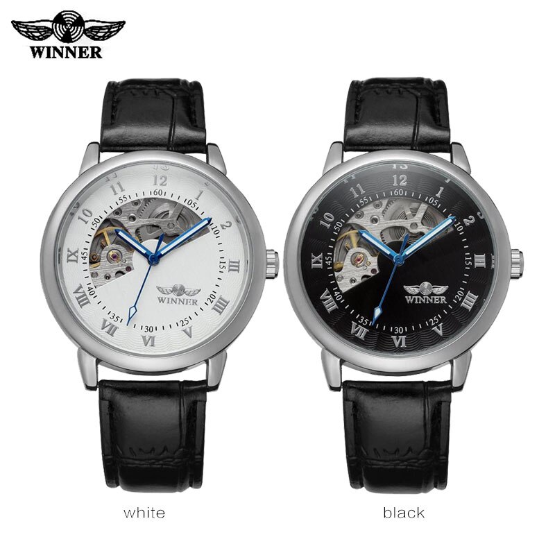 WINNER – Montre-bracelet en cuir doré pour Homme, mécanique, à la , squelette, horloge