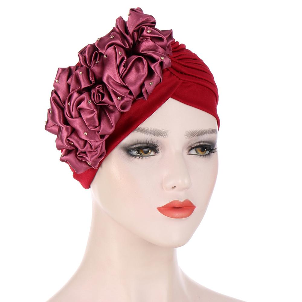 Grote Bloemen Tulbanden Voor Vrouwen Stretchy Hoofddoek Motorkap Moslim Head Wrap Cap Dames Beanie Hoed Haaraccessoires Chemo Caps: 4