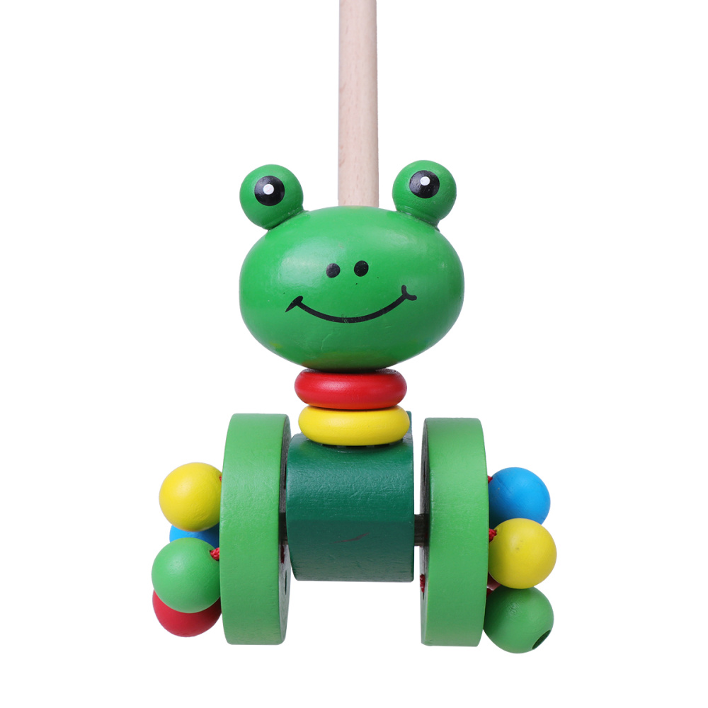 Baby Pushing Cart Toys Cartoon Animal Carts Wooden Trolley Carts Toys Outdoor Baby Walker Push Rod Cart Toys Training Aids: Frog