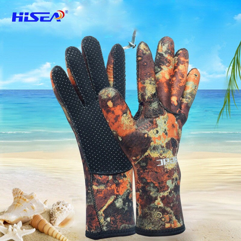 Traje de buceo de neopreno de 3mm para hombre y mujer, guantes de camuflaje a prueba de deslizamiento