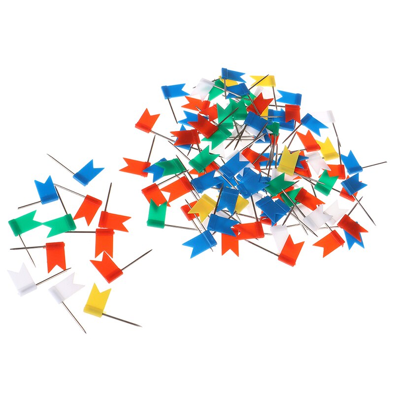 100 peças cor misturada bandeira empurrar pinos prego polegar aderência mapa desenho pino papelaria
