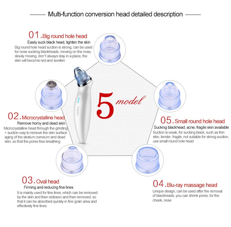 5 in 1 vakuumsug ansikte porer näsa pormask rengöringsmedel död hud peeling borttagning mikrodermabrasion skönhetsinstrument hudvård