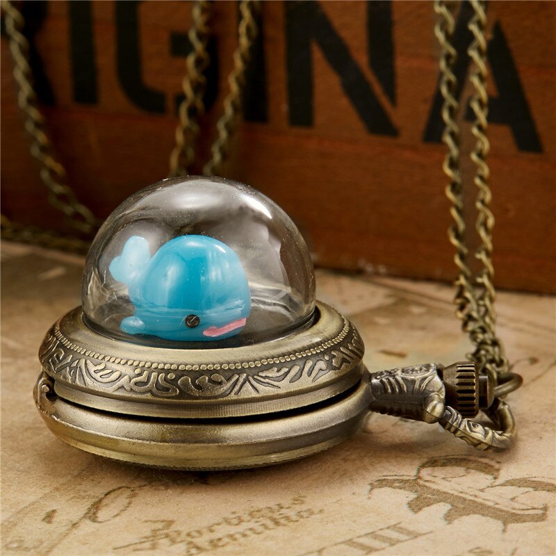 Retro Unique Cute Dolphin Bear Pocket Watch Student Children Boys And Girls Toy Pocket Watch: dolphin