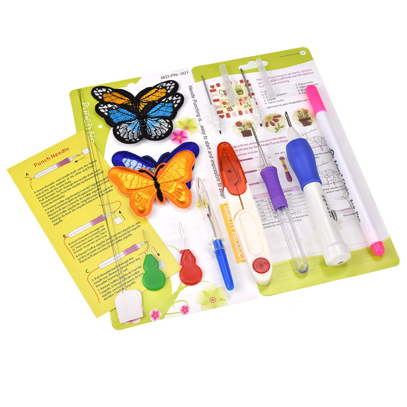 Bolígrafo de costura bordado mágico, conjunto de agujas de punzón, 2 uds., Kit de aguja de punzón con patrones bordados, herramienta de artesanía de costura de punto con funda
