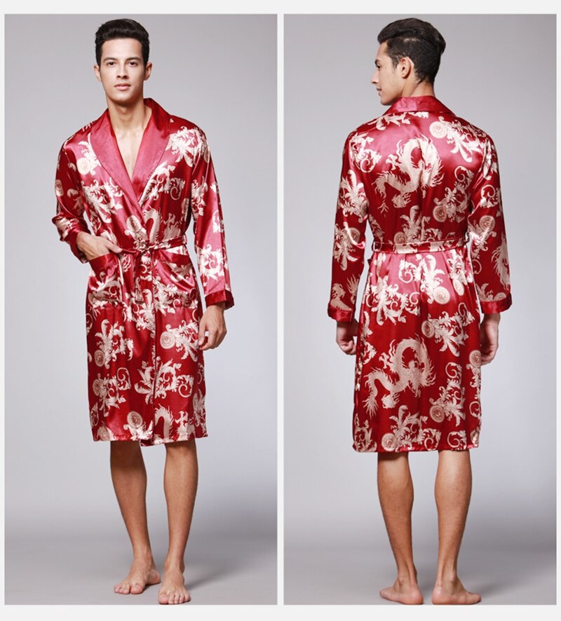 Langærmet pyjamas kimono herre халат badekåber silke pyjamas herre afslappet lange morgenkåber morgenkjoler badekåbe hjemmetøj