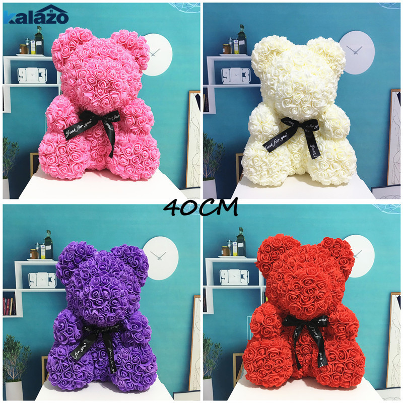40cm Cute Rose Flower Teddy Bears Foam Bears Wedding Home Decorations Birthday Valentines's D Love Bear Dolls