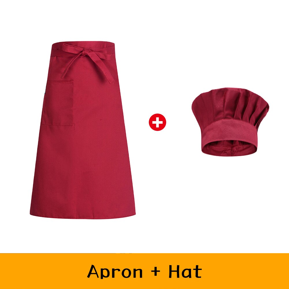 Chef Waiter Apron+hat Set Kitchen Cook Uniform Hotel Restaurant Baking Workwear Men Women Coffee Shop Food Service Overalls: 5