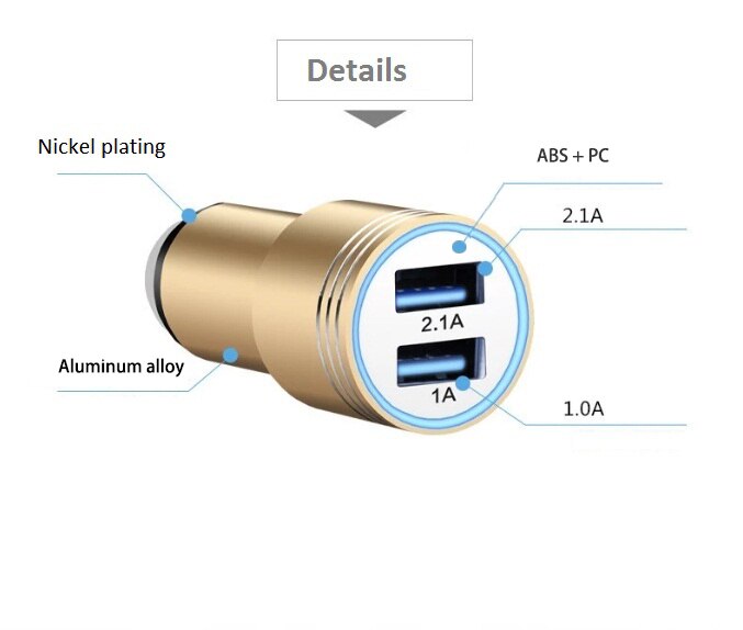 2-USB 2.1A et 1A chargeur de voiture rapide charg adaptateur téléphone double port USB allume-cigare prise de conversion voiture verre briseur