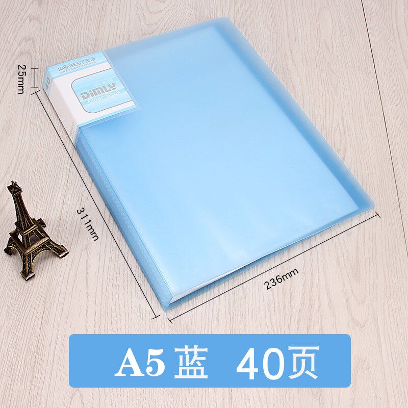 A5 Display Book 40/60 Pages Transparent Insert Folder Document Storage Bag for Bank Campus File Office Workplace Family: 40 pages blue