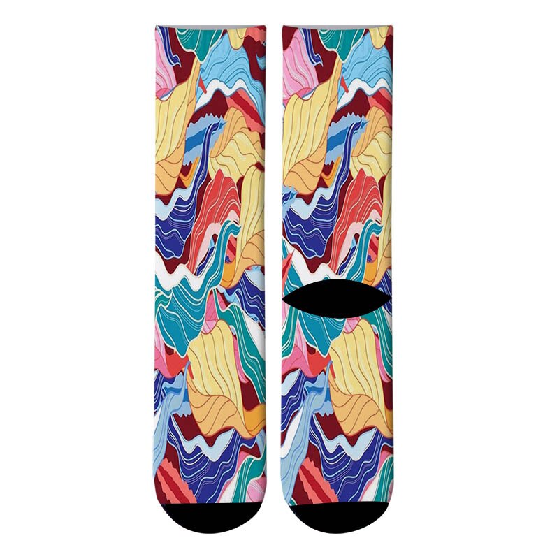 3D Printed Japanese Colorful Paint Crew Socks Men Japanese Ukiyoe Long Socks Paint Wave Flowers Men's Dress Tube Socks: 8