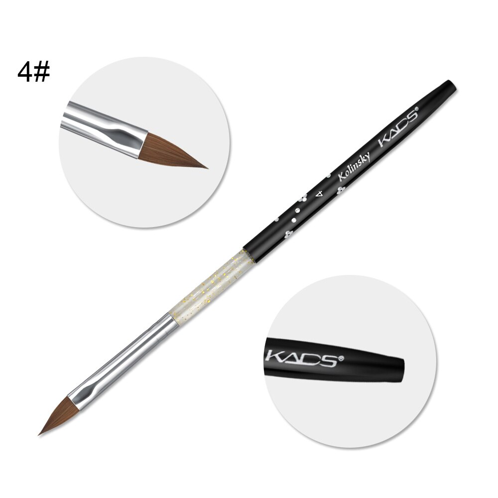 1 st kolinsky sable akryl borste uv gel carving pen pensel flytande pulver diy nagelteckning platt rund röd trä nagelkonst pensel: Akrylborste 4