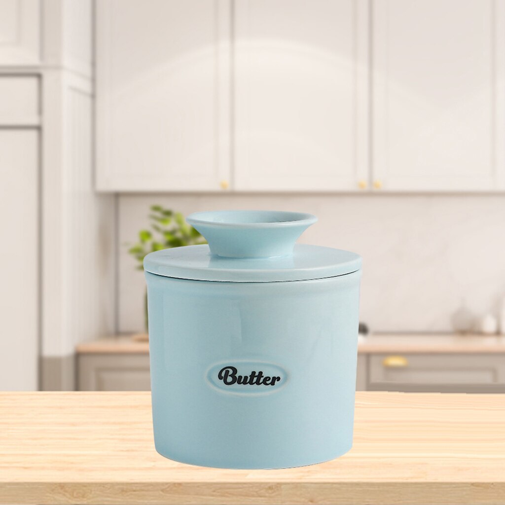 Cute Handmade Ceramic Butter Crock Fresh for Counter Easy Clean for Oven: Blue