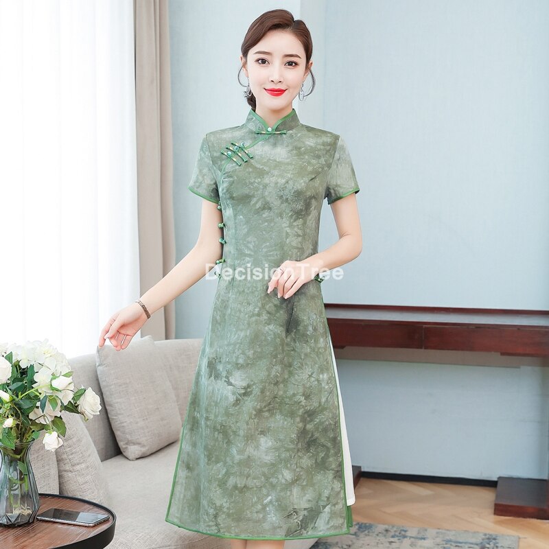 Vestido aodai chiffon do vietnã, vestido floral elegante ao dai vestido oriental vestido cheongsam vestido de festa elegante, 2021