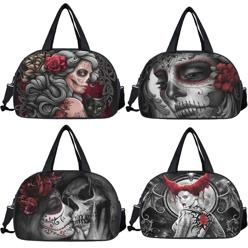 W ciemnym kolorze w stylu gotyckim Punk torby podróżne damskie torebki wielofunkcyjna duża pojemność torba podróżna z motywem uchwyt na buty Lady casual Tote