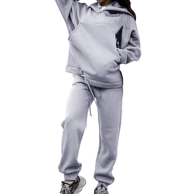 LOOZYKIT survêtements à capuche 2 pièces ensemble sweat + pantalon femmes Sport costume printemps et automne ample solide Cocor vêtements de Sport: 1 / S