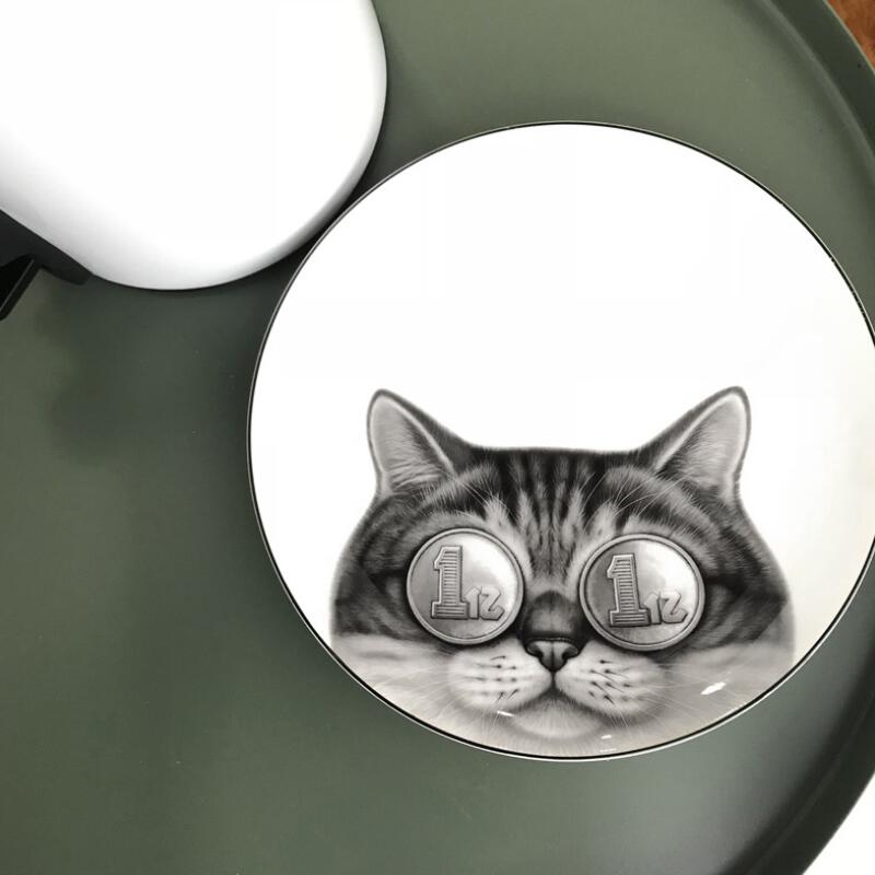 8 * calowy zabawny 3D placki nadruk z kotem płytki talerz dekoracji wnętrz porcelany kostnej stek ciasto naczynia owocowe ceramiczne talerze kuchenne pojemnik