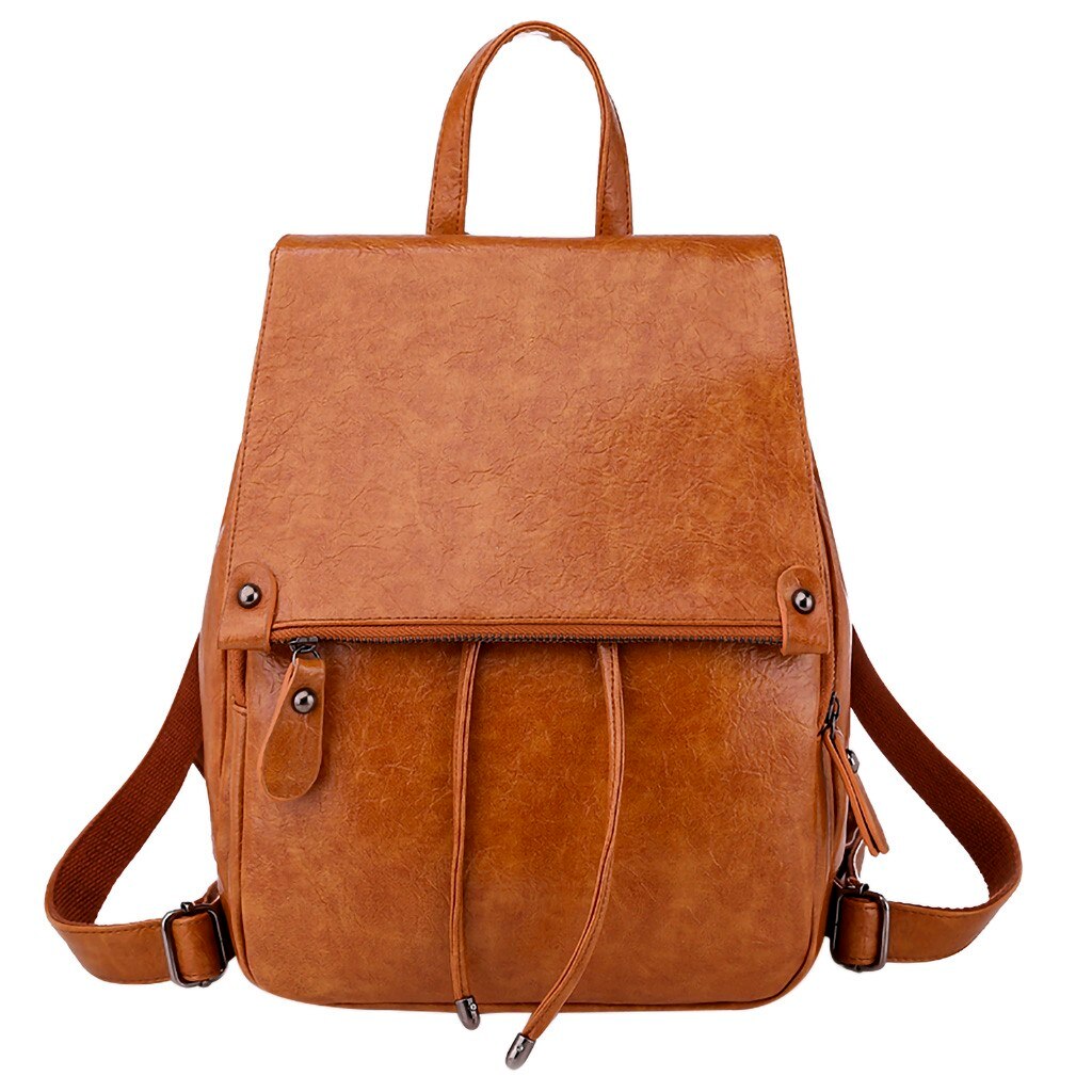 Women Travel Backpack Women's Leather Backpack Solid Durable Waterproof Backpacks Retro Student Schoolbag Casual Bag: Brown