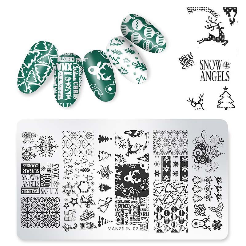 Nagel Stanzen Platten Weihnachten Schneeflocken Elch Glocke Santa Claus Winter Nail art Stempel Vorlage Bild Platte Schablone Maniküre Werkzeug: mazinlin02