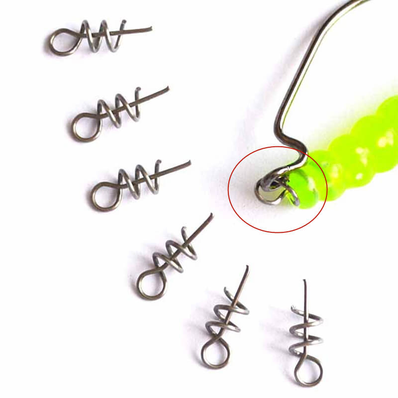 100pcs 304 Stainless Steel Centering Sping Pin Twistlock 1.4cm for Soft Lure Worm Weighted Hook Fishing Latch Screw Needle