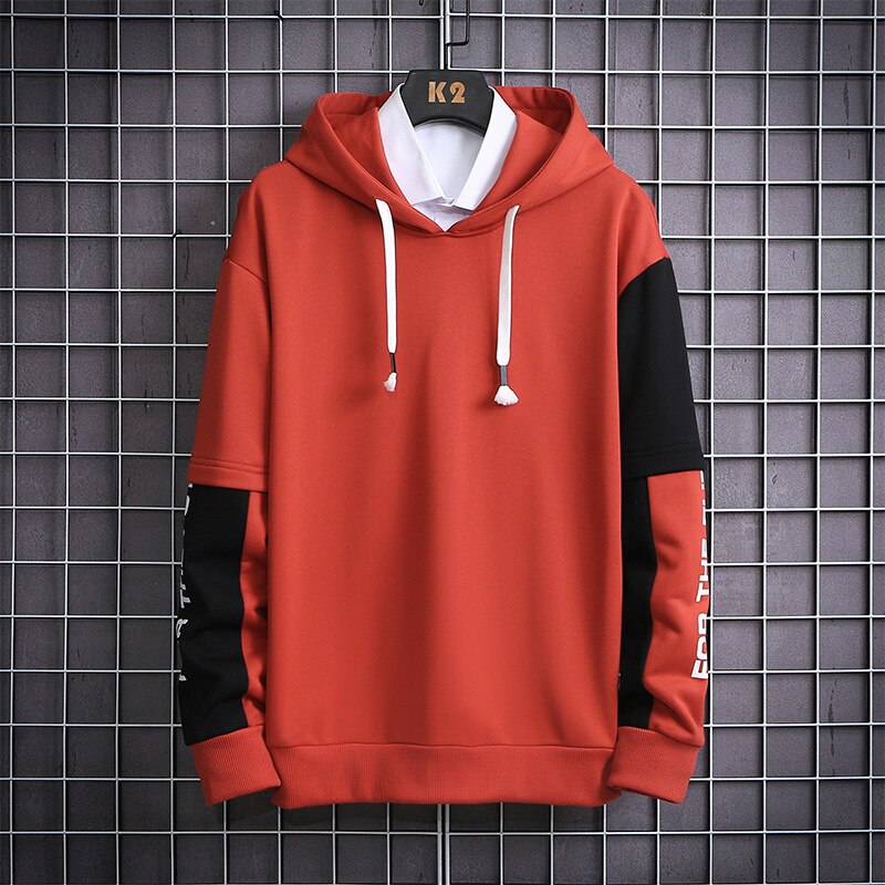 Men Preppy Style Casual White Hooded Hoodies Simple Running Pullover Boyfriend Sweatshirt Male Korean Autumn Loose Cotton Hoodie: Red