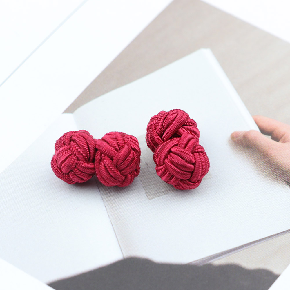 Gemelos con nudo de seda para hombre, gemelos con nudo de seda en colores sólidos, DIY, trenzado, hecho a mano, cuerda doble elástica, manguito de bola, de Novela: 19