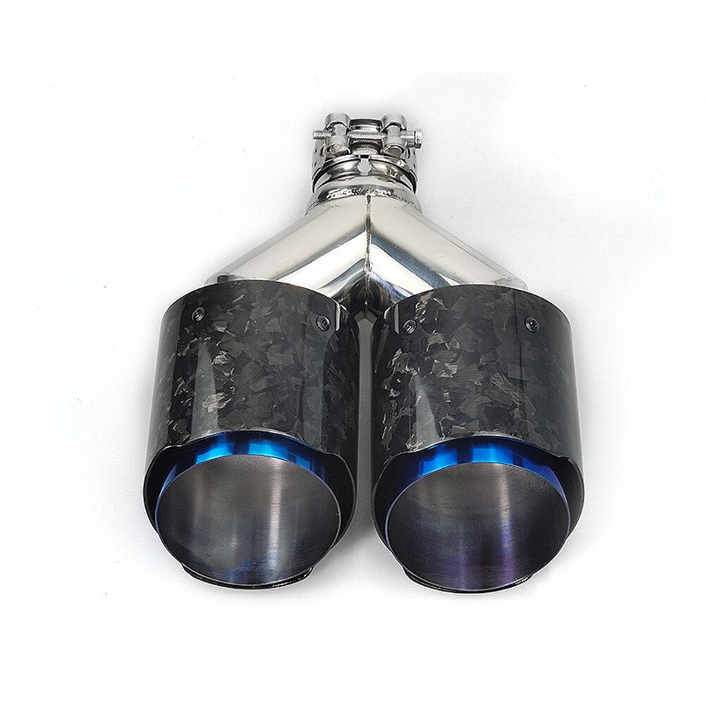 1Pc Auto Modificatie Universele Dual Glanzend Zwarte Auto Uitlaatpijp Uitlaat Pijp Forgedcarbon Fiber Uitlaat Tip Universele
