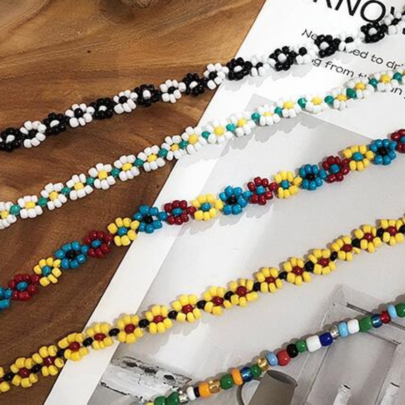 Japan Korea Necklace Color Rice Beads Hand-Woven Flower Collar Female Necklace Bohemian Gorgeous Ethnic Style Jewelry