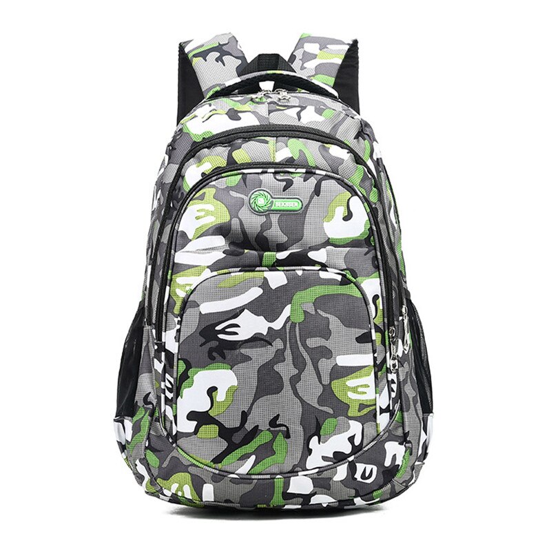 Mochila escolar impermeável para meninos e meninas, bolsa de 2 tamanhos para livros, camuflagem escolar infantil: green large