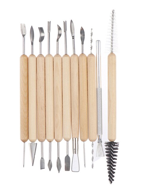 11Pcs Clay Sculpting Kit Aardewerk Tool Keramische Klei Gereedschap Houten Handvat Polymeer Shapers Modellering Gesneden Tool Handwerk Kits: Default Title