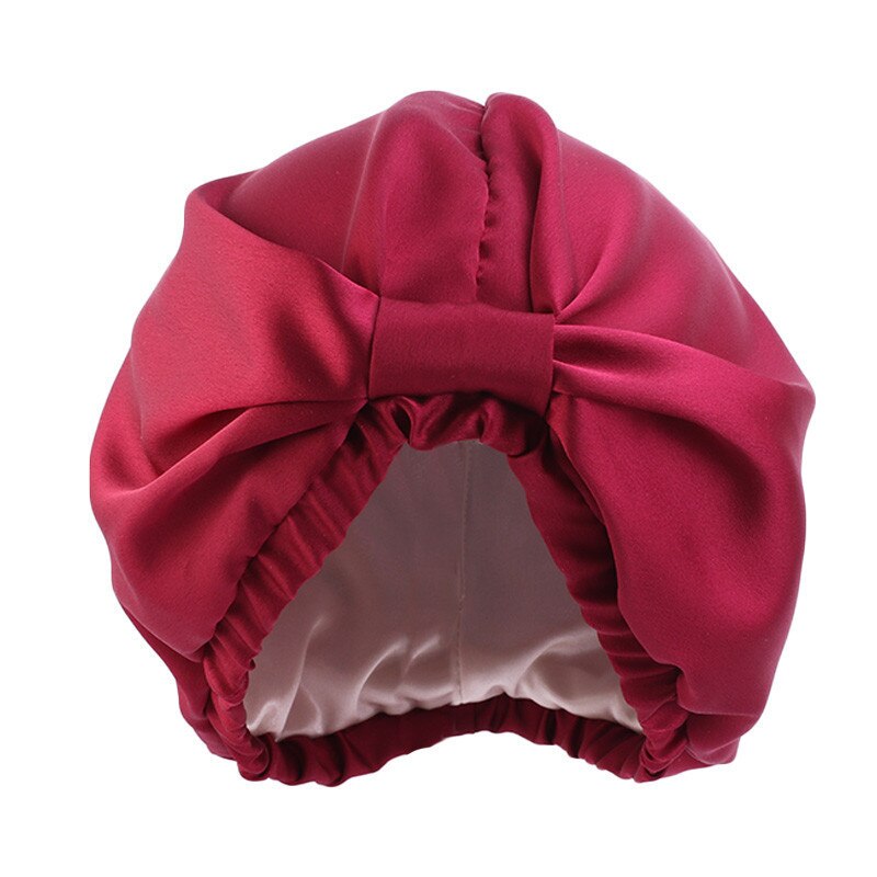 women's silky turban caps adjustable double layer satin sleeping hat bow-tie hair bonnet cap night sleep caps: 4