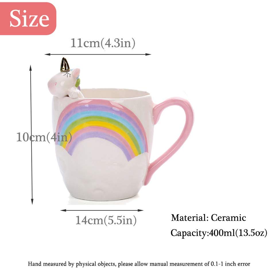 3D Unicorn Mug With handle rainbow Ceramic Coffee tea Cup Cute Cartoon Unicorn Mugs Novelty Porcelain milk Cup