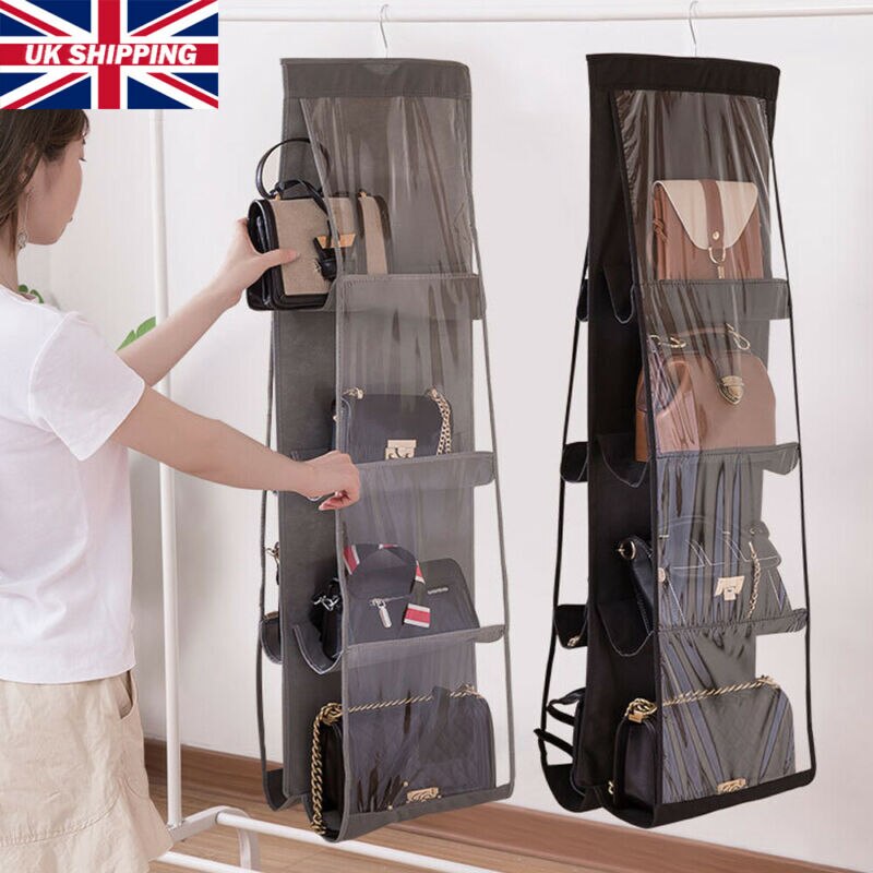 8 Pockets Hanging Bag 3 Layers Folding Shelf Bag Purse Handbag Organizer Door Pocket Hanger Storage Closet Hanger