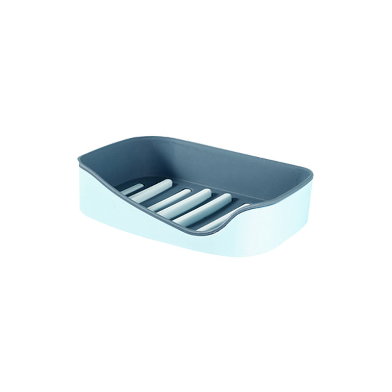 Jabonera autoadhesiva montada en la pared para platos, esponja, No perforante, caja de almacenamiento, estante, jabonera de baño de doble drenaje: light blue