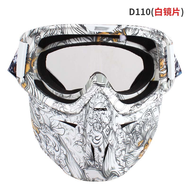 Kleurrijke motorfiets full face masker bril flexibele moto bril skibril gezichtsmasker motocross skibril atv dirt bike utv: D110- witte