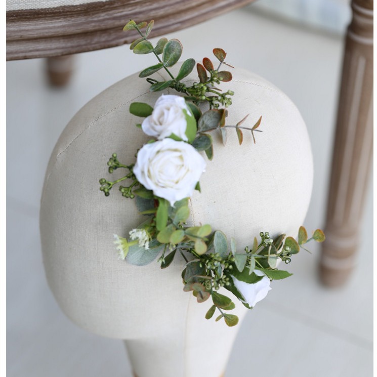 Dower me blanco Floral nupcial accesorios pelo peineta verde hoja dama de honor pelo corona boda tocado