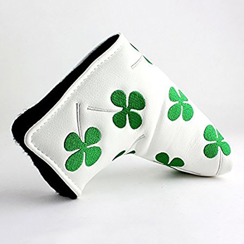 White Four Leaf Clover Thick PU Golf Headcover Putter Cover Blade Golf Head cover For Golf club