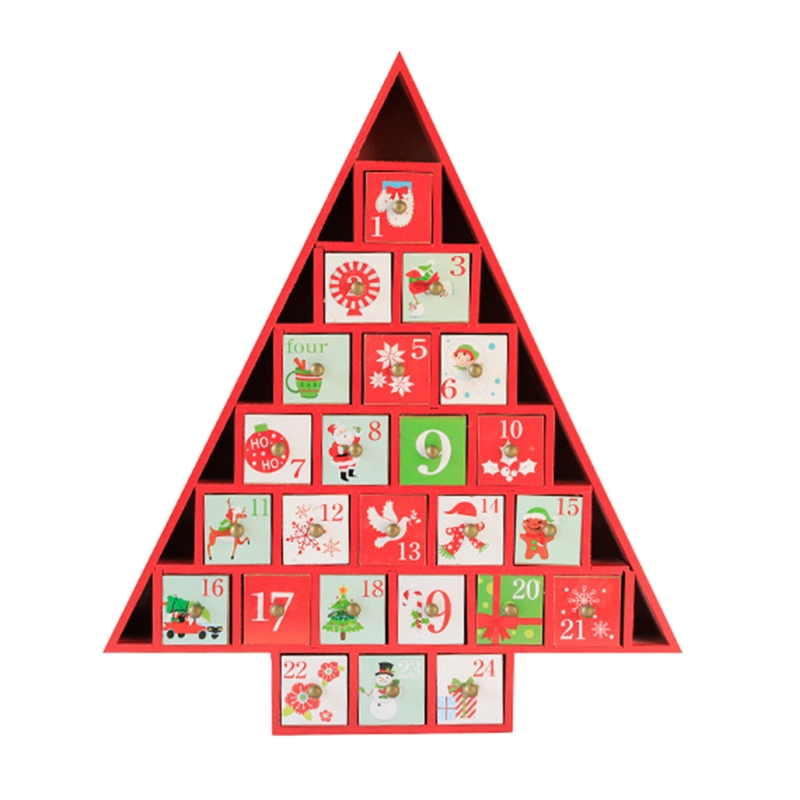 Christmas Wooden Advent Calendar House with Drawers LED Lighted Countdown Decor